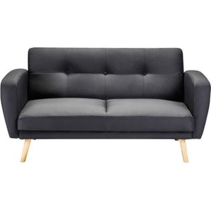 Beliani - 2-Sitzer Sofa Schwarz Stoffbezug mit Holzbeinen Schlaffunktion Verstellbar Rechteckig Skandinavisch Modern Wohnzimmer Ausstattung Schlafsofa