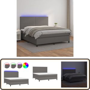 Vidaxl - Boxspringbett mit Matratze & led Grau 180x200 cm Kunstleder - Boxspringbett - Doppelbett - Lederbett - Luxusbett - Bettenrahmen