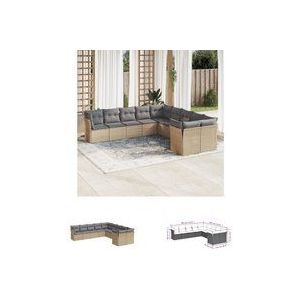 10-tlg. Garten-Sofagarnitur mit Kissen Beige Poly Rattan - Gartensorte - Outdoor Möbel - Lounge Set - Rattan Sofa - Gartenlounge - The Living Store