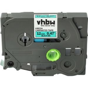 1x Schriftband-Kassette kompatibel mit Brother pt 1250, 1200S, 1230PC, 1250CC, 1200, 1250CCVP, 11Q Etiketten-Drucker 12mm Schwarz auf Grün - Vhbw