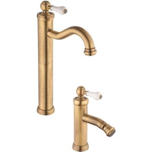 Piralla - Bronzefarbenes Waschbecken- und Bidetarmaturen-Set im Retro-Stil Como KITCOMOOF2