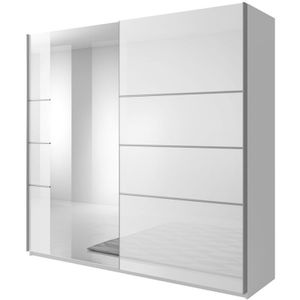 Meublorama - Designerschrank mit 2 Türen 220 cm mit Spiegel. Farbe glänzendes Weiß. Kollektion eos.
