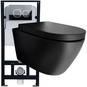 WC-Komplettpaket Bernstein 43 B-8030R Schwarz matt mit Soft-Close Sitz Vorwandelement G3004A Betätigungsplatte 4111 Schwarz matt