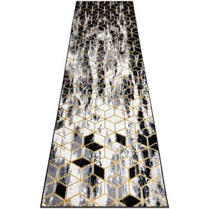 Modern gloss Teppich, Läufer 409A 82 Würfel stilvoll, glamour, art deco schwarz / grau / gold black 60x300 cm