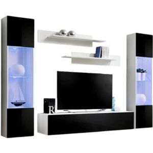 Meublorama - TV-Möbel fly A3 Design, in glänzendem Weiß und Schwarz + led. Modernes und trendiges Hängemöbel für Ihr Wohnzimmer.