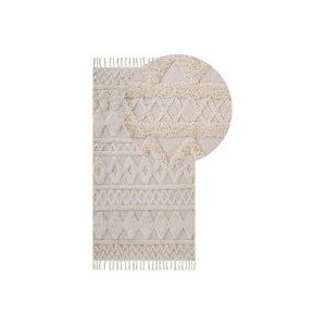 Teppich Beige Baumwolle Rechteckig 80 x 150 cm Geometrisches Muster Fransen Getuftet Skandinavisch Kurzhaar Kurzflor Wohn- und Schlafzimmer