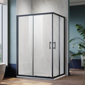 Duschkabine Eckeinstieg Gleittür 70-120cm, Höhe 195cm Duschabtrennung esg Klarglas Schwarzer Aluminiumrahmen-70x100cm - Sonni