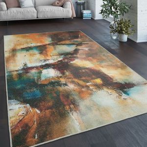 Teppich Wohnzimmer Schlafzimmer Flachgewebe Modern Abstrakt Vintage Waschbar 200 cm Rund, Bunt - Paco Home