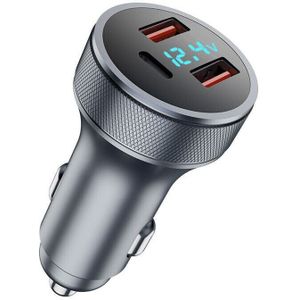 72 w USB-Autoladegerät (Grau), Schnellladeadapter aus Metall, Dual usb 18 w qc 3.0 + 36 w pd, USB-Autoladegerät mit LED-Voltmeter