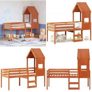 Hochbett mit Dach Wachsbraun 90x190 cm Massivholz Kiefer - Kinderbett - Hochbett - Holzbett - Kiefernholzbett - Jugendzimmer - Home & Living