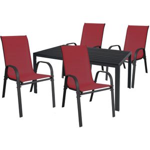 Gartengarnitur 5-teilig 150x90cm Anthrazit/Schwarz 4xStuhl -M691892+4xMMC330885