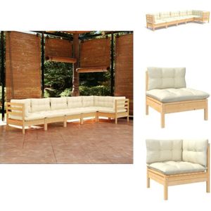 6-tlg. Garten-Lounge-Set mit Creme Kissen Kiefernholz - Garten Lounge Set - Kiefernholz Möbel - Outdoor Möbel - Loungemöbel - Gartenmöbel