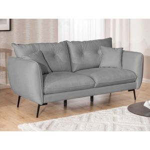 S-style Möbel - Nordloft - Modernes Sofa 3-Sitzer aus Hellgrau Samt-Stoff mit Hohen Schwarzen Metallfüßen und schöner Sitzkomfort