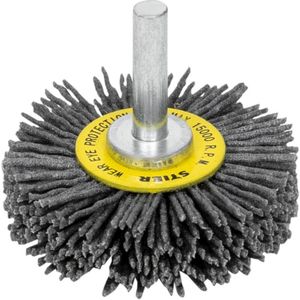 Stier - Rundbürste Scheibenbürste, 50 mm, für Bohrmaschine Geradschleifer, 6 mm Schaft, Drahtstärke 1,1 mm, gewellt, Siliziumkarbid