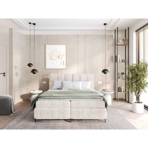 Furnix - Vicaria Bett 200x200 Bett mit gepolsterte Bettkasten und Metallbeine RF4 Weiß