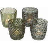 Windlicht marilu - 4 teilig - transparent grün Glas Teelicht Halter Tisch Deko