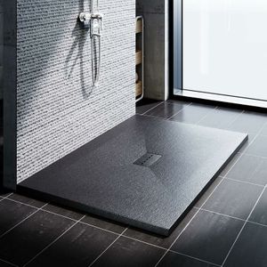 Duschwanne Sonni 140x100 Duschtasse Flach smc inkl.Ablaufgarnitur,Antirutsch,Schneidbaren Design Grau