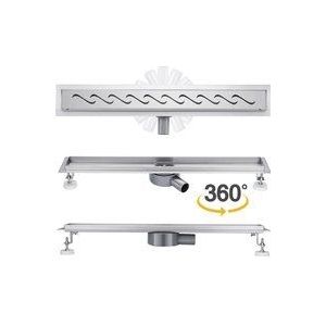 Duschrinne 60 cm 360° Siphon Flach Siphon mit Geruchsstop und Haarsieb Duschrinne Komplettset Edelstahl Bodenablauf für Duschkabine Duschwand