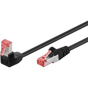 Goobay - cat 6 Patchkabel 1x 90° gewinkelt, s/ftp (PiMF), schwarz, 10 m, Kupferleiter (cu), halogenfreier Kabelmantel (lszh), Rastnase oben.