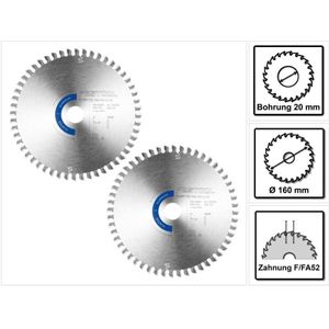 2x Kreissägeblatt Aluminium / Plastics hw 160 x 1,8 x 20 mm F/FA52 ( 2x 205555 ) für Tauchsägen ts 55 f, tsc 55 k & Handkreissägen hk 55, hkc 55