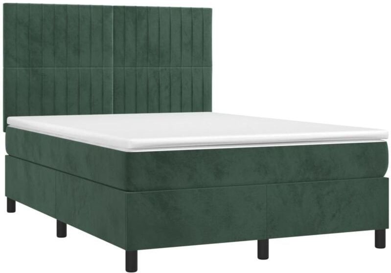Vidaxl - Boxspringbett mit Matratze & led Dunkelgrün 140x200 cm Samt