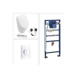 Villeroy & boch subway Urinal mit CeramicPlus Beschichtung + SoftClose Deckel & grohe Vorwandgestell + Betätigungsplatte, in weiß