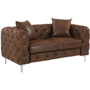 Chesterfield-Sofa 2-Sitzer - Mikrofaser - Vintage-Leder-Optik - Braun - EDWINA