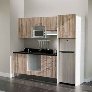 Kochnischen K37L - 240 cm - Holz - Nero - Spüle links + Haushaltsgeräte Edelstahl