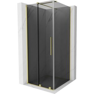 Mexen - Velar Duschkabine, Schiebetür, 90 x 90 cm, grafit, gebürstetes Gold - 871-090-090-41-55