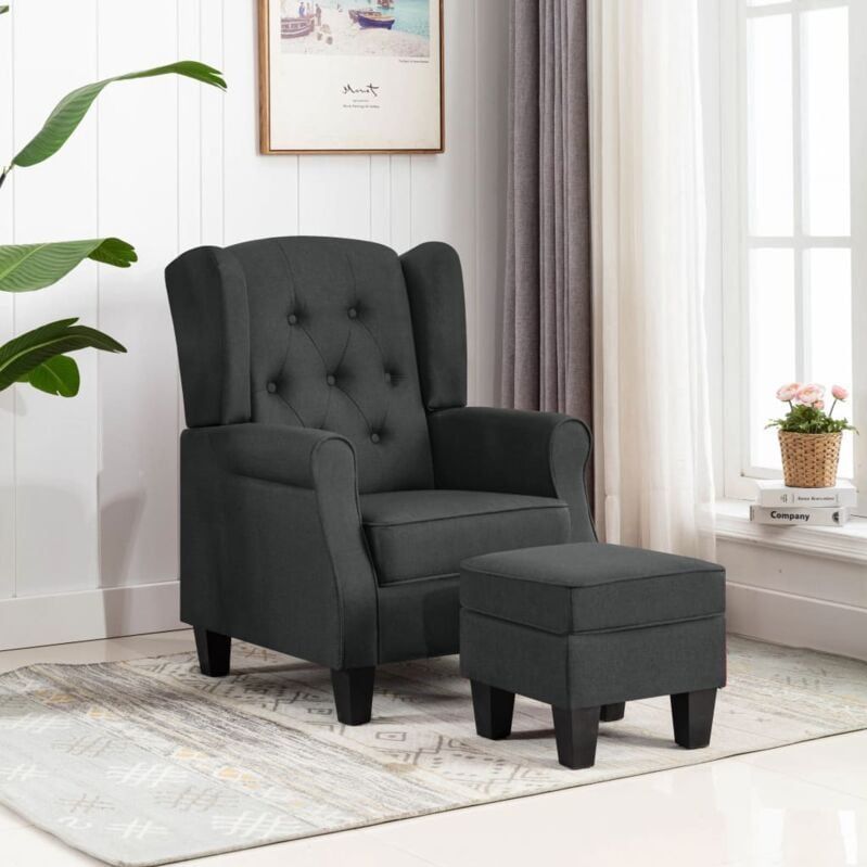 Sessel mit Fußhocker Dunkelgrau Stoff Vidaxl