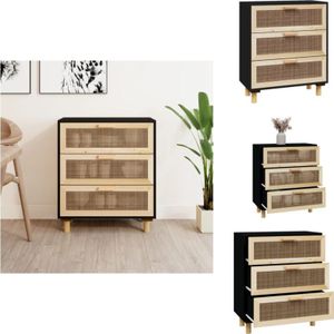 Vidaxl - Sideboard Schwarz 60x30x70cm Massivholz Kiefer und Natur-Rattan - Schreibtisch - Wohnzimmermöbel - Sideboard Schwarz - Holz Sideboard
