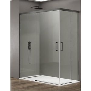 Basic Duschkabine 2+2 ohne Bodenprofil 5 Farben 2 Glasarten 6mm in Aluminium Titan-profil 100x90 cm Transparentes glas - Allstone