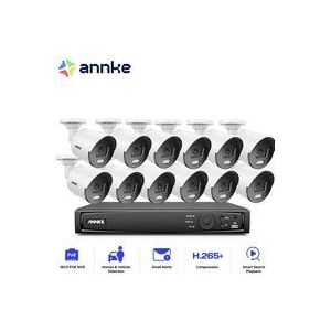 Annke - 16CH Außenbereich nvr Überwachungsset,12 Farbkameras Nachtsicht, Verdrahtet Videoüberwachungssets 24/7 Schutz