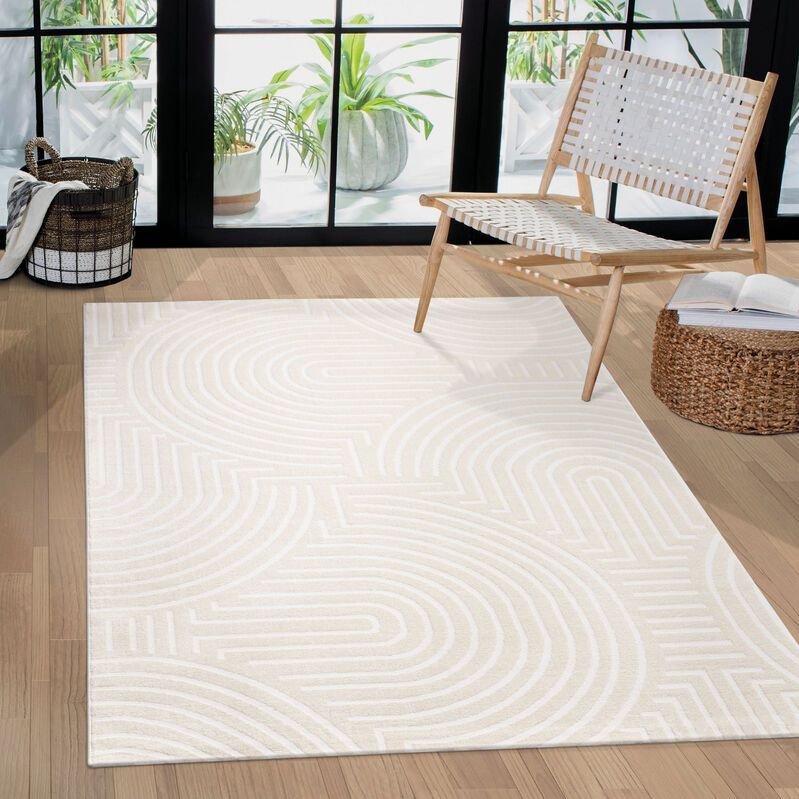 Teppich Wohnzimmer Schlafzimmer Kurzflor Skandi Muster Arche Bogen Einfarbig 3D 120x170 cm, Creme 2 - Paco Home