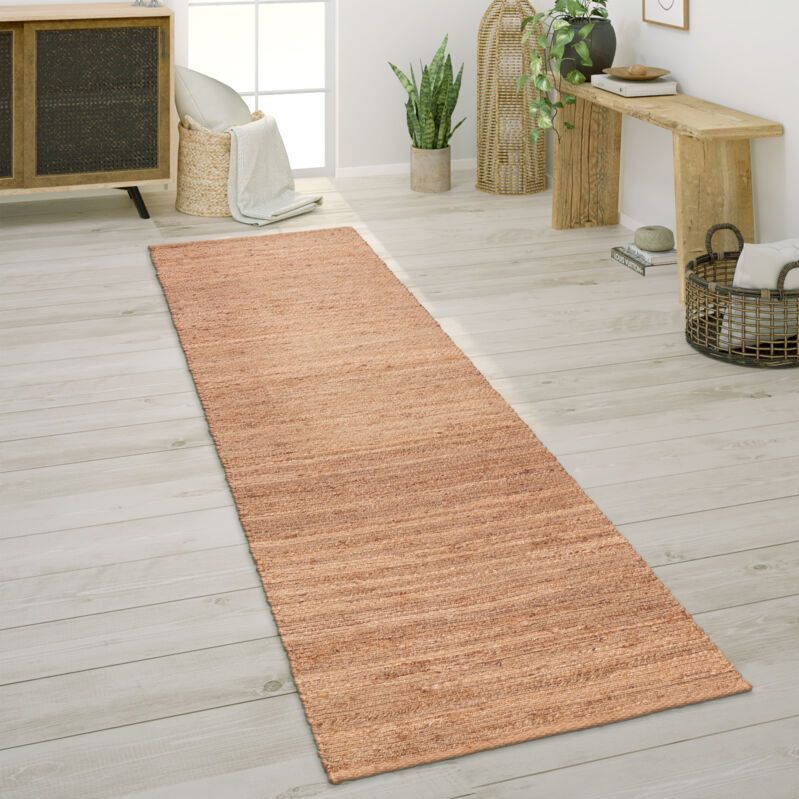 Teppich Wohnzimmer Naturfaser Jute Handgearbeitet Abstraktes Modernes Muster 80x150 cm, Natur 4 - Paco Home