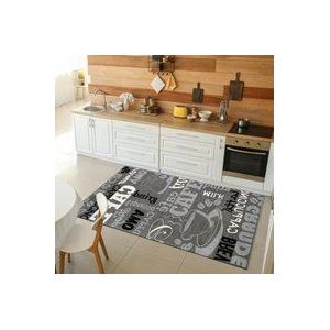 Vimoda - Küchenteppich Grau Trendiger Kaffee Teppich, Teppichläufer Kaffee Muster Läufer,80 x 150 cm