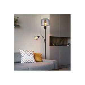 Globo - Stehlampe Rauchglas Stehleuchte Wohnzimmerlampe Leseleuchte Flexo, Metall Glas schwarz, Licht getrennt schaltbar, 1x E14 1x E27, h 165 cm