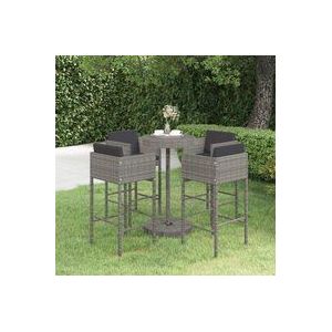 5-tlg. Gartenbar-Set mit Kissen Poly Rattan Grau
