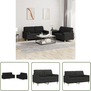 The Living Store - 2-tlg. Sofagarnitur mit Kissen Schwarz Stoff - Couchgarnitur - Zwei Sitzplatz Sofa - Schwarzes Sofa - Wohnzimmersofa - Gemütliches