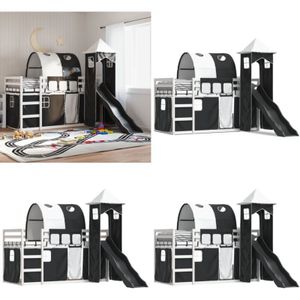 Vidaxl - Etagenbett mit Rutsche und Gardinen Weiß und Schwarz 90x190 cm - Etagenbett - Hochbett - Kinderbett - Holzbett - Kiefernholzbett - Home &