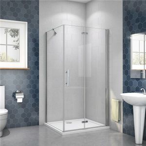 90cm Tür x 100cm Seitenwand xH.185cm 6mm nano glas Falttür Drehtür