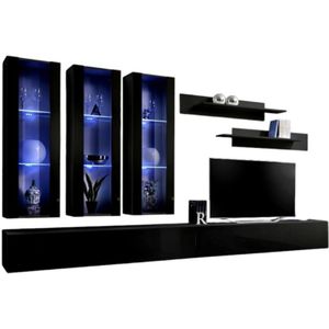 Meublorama - TV-Möbel fly E3 Design, Farbe glänzend schwarz. Modernes und trendiges Hängemöbel für Ihr Wohnzimmer.
