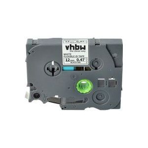 Schriftband-Kassette kompatibel mit Brother pt 1080BTS, 1080SBT, 1090, 1090BK, 1080, 1100 Etiketten-Drucker 12mm Schwarz auf Weiß, Flexibel - Vhbw