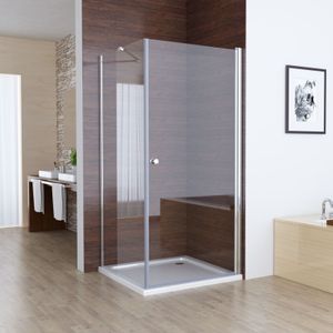 Miqu - Duschkabine Eckeinstieg Schwingtür Duschabtrennung, 6mm esg Glas Duschwand, Pendeltür Komplett Dusche Höhe 185, ohne Duschwanne, 100x80 cm (