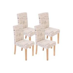 HHG - 4er-Set Esszimmerstuhl Stuhl Küchenstuhl Littau Textil mit Schriftzug, creme, helle Beine