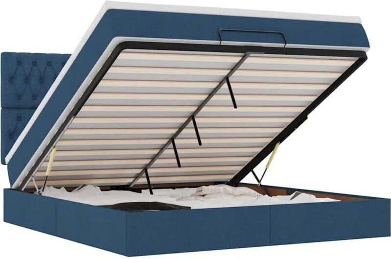 Vidaxl - Ottoman-Bett mit Matratze & LEDs Blau 160x200 cm Stoff