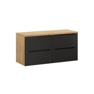 Waschtischunterschrank 120cm Elora mit 4 Schubladen, Schwarz und Holzoptik