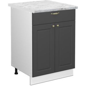 Vicco - Küchenunterschrank Fame-Line, Anthrazit-Gold, 60 cm mit Schublade, ap Marmor