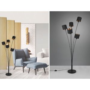 Stehleuchte TOMMY 5 flammig Metall, Stoffschirm Schwarz Gold, Höhe 163cm