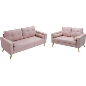 Vente-unique - Couchgarnitur 3+2 - Bouclé-Stoff - Rosa - tatum